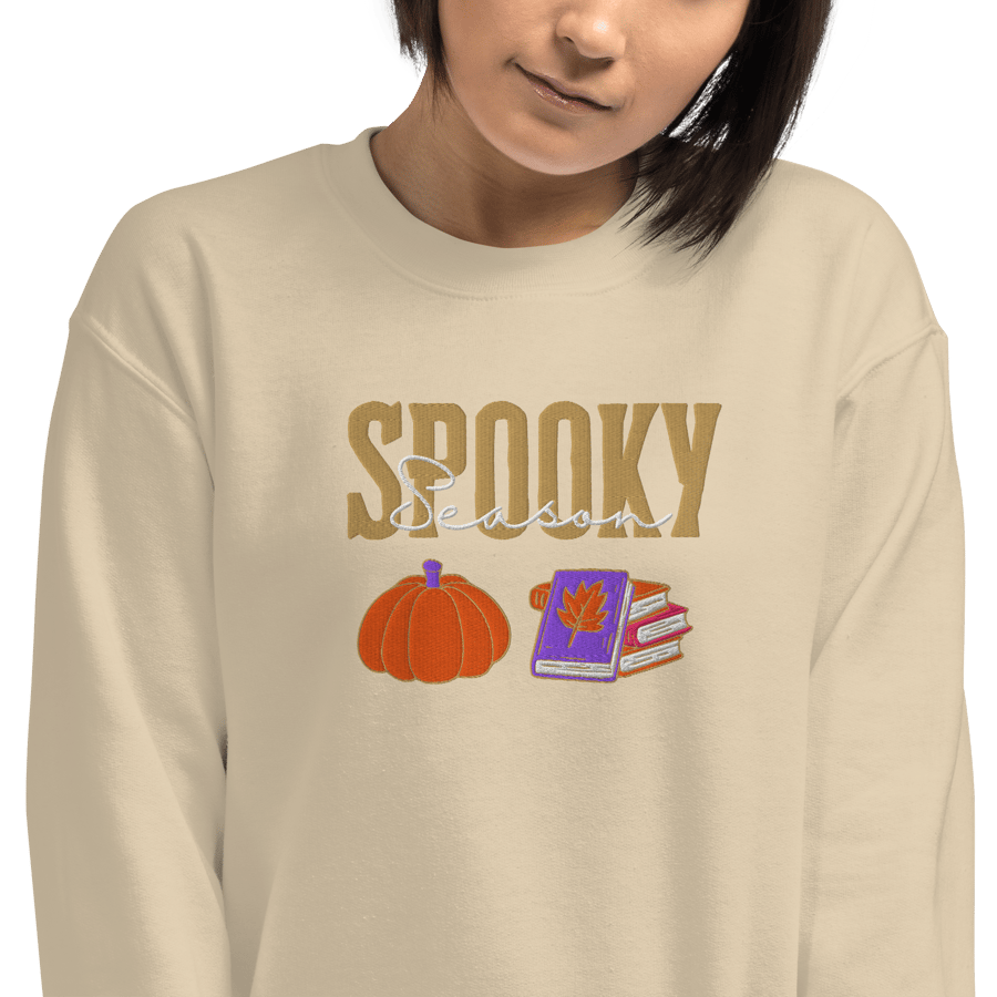 Image of Spooky season pumpkin and book embroidery Unisex Sweatshirt