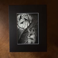 Image 2 of “Lunar fox” mini matted fine art print 