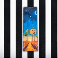 Image 1 of Bookmarks Halloween 2025 Small Green Birds and pumpkin