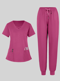 Image 3 of 2pcs Set Of Women's X-Shaped Neckline Frosted Breathable Uniform + Pockets