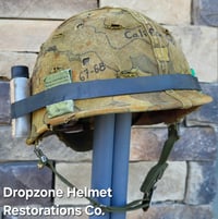 Image 3 of Vietnam USMC M-1 Helmet & 1965 Liner Mitchell Camo Cover. 1959 dated sweatband.