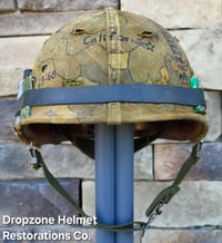Image 5 of Vietnam USMC M-1 Helmet & 1965 Liner Mitchell Camo Cover. 1959 dated sweatband.