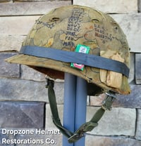 Image 1 of Vietnam USMC M-1 Helmet & 1965 Liner Mitchell Camo Cover. 1959 dated sweatband.