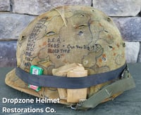 Image 2 of Vietnam USMC M-1 Helmet & 1965 Liner Mitchell Camo Cover. 1959 dated sweatband.