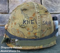 Image 6 of Vietnam USMC M-1 Helmet & 1965 Liner Mitchell Camo Cover. 1959 dated sweatband.