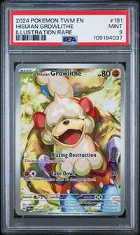 Image 1 of [PSA 9] 2024 POKEMON TWM EN-TWILIGHT MASQUERADE #181 HISUIAN GROWLITHE ILLUSTRATION RARE