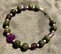 Image 1 of Russian Serpentine & Amethyst with Bright Silver Hematite - Size 7.5