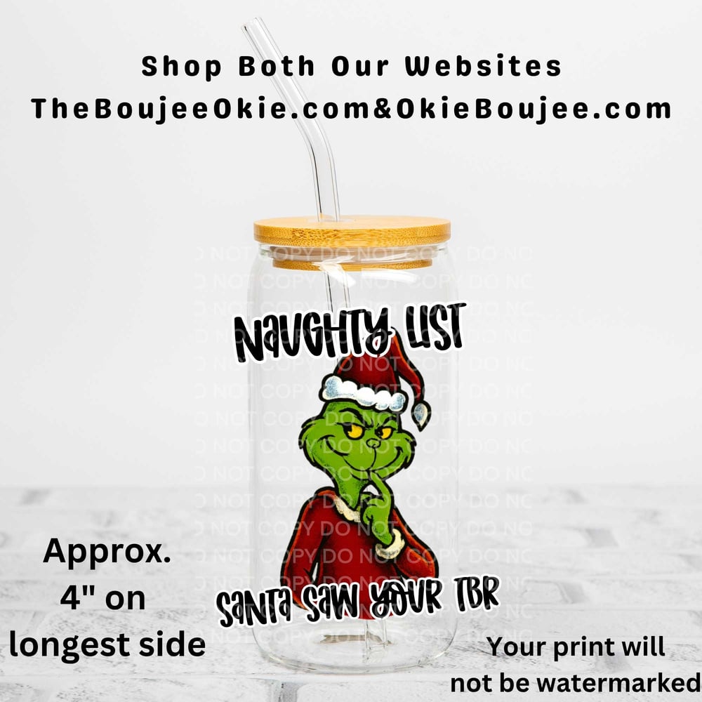 Image of Naughty List Santa Saw Your TBR  Uv Dtf Decal 