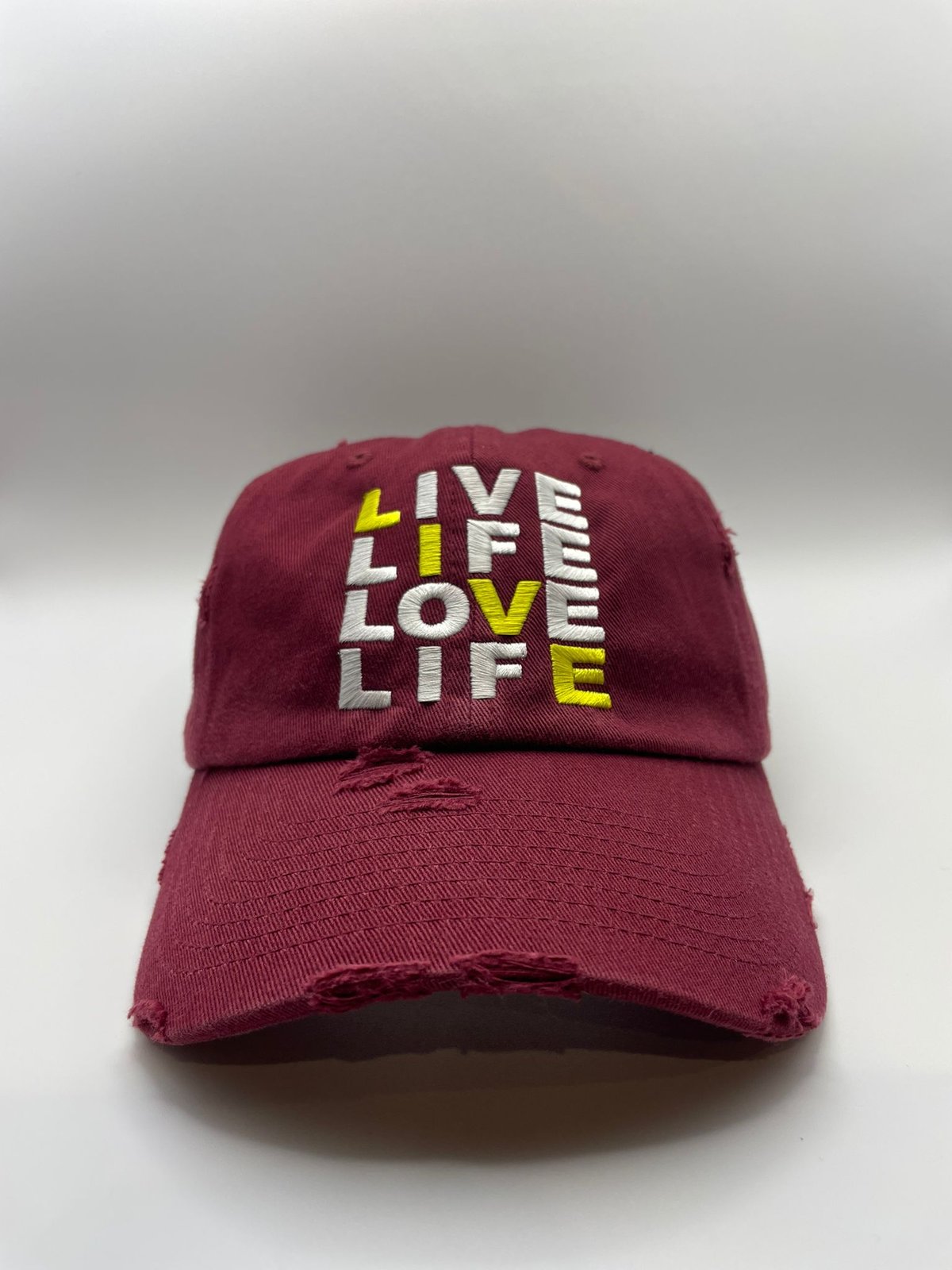 Image of Maroon distress dad cap