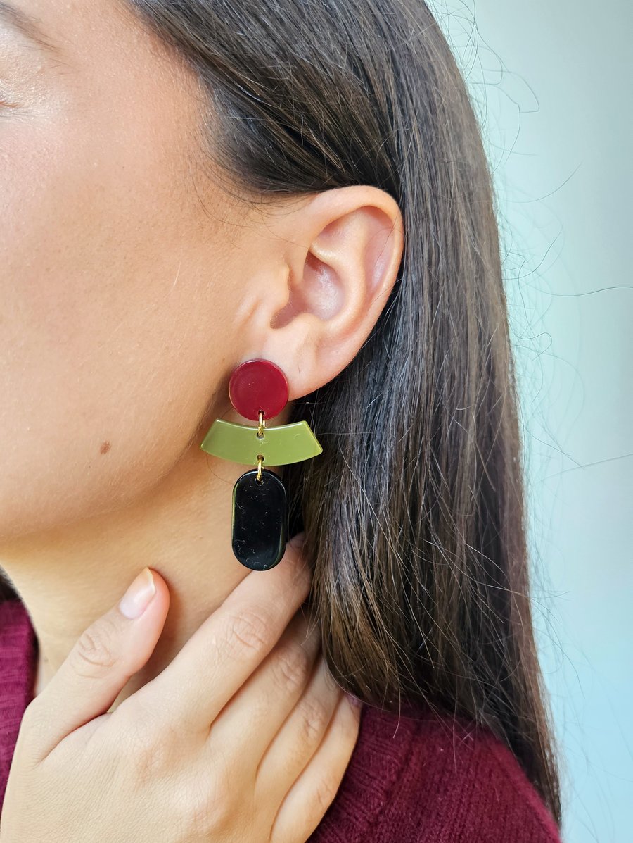 Image of Pendientes ALBA - Granate-verde caqui-negro