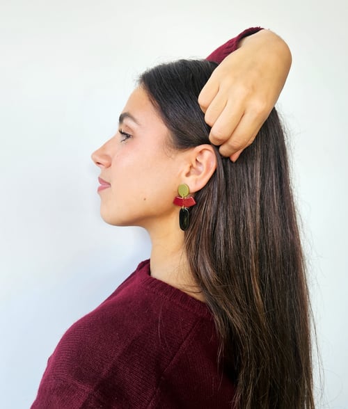 Image of Pendientes ALBA - Verde caqui-granate-negro