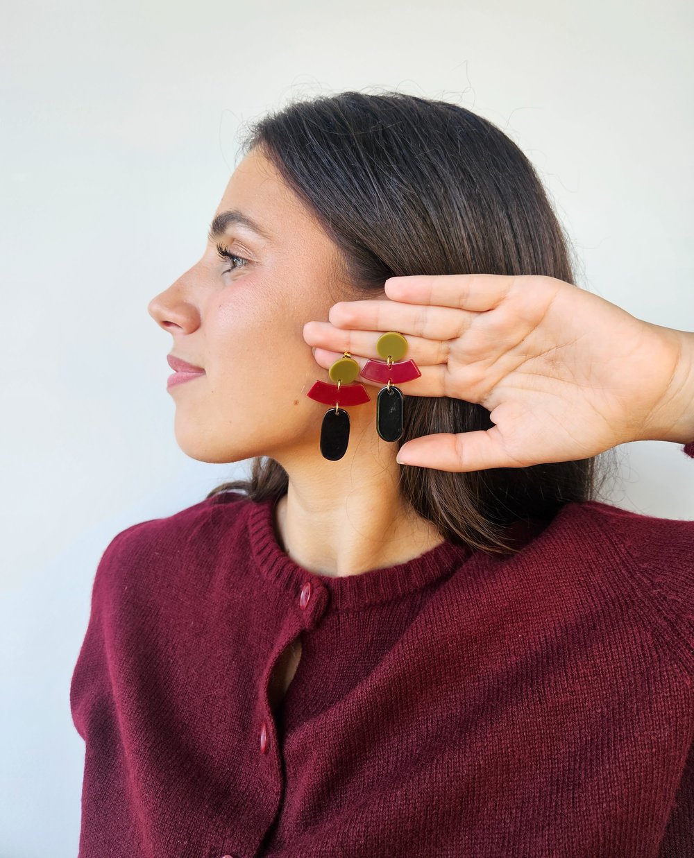 Image of Pendientes ALBA - Verde caqui-granate-negro
