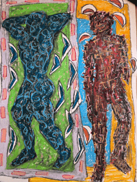 Image 1 of Original Oil Pastel Double Figure Drawing, Outsider Style, Vibrant Colours