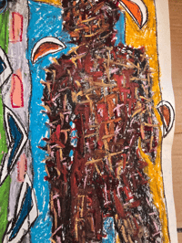 Image 2 of Original Oil Pastel Double Figure Drawing, Outsider Style, Vibrant Colours