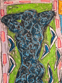 Image 3 of Original Oil Pastel Double Figure Drawing, Outsider Style, Vibrant Colours