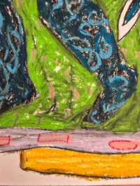Image 5 of Original Oil Pastel Double Figure Drawing, Outsider Style, Vibrant Colours