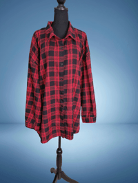 Image 2 of Evil Dead Splatter Flannel – Upcycled Red Plaid Shirt with Horror Patch