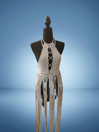 Image 1 of ✨ Gothic Moonlight Macramé Dress – Handwoven with Skull & Crystal Beads✨