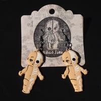 Image 1 of Kilos Kewpie Half Skeleton Polymer Clay Handmade Earrings- Classic White Skelton