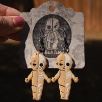 Image 2 of Kilos Kewpie Half Skeleton Polymer Clay Handmade Earrings- Classic White Skelton