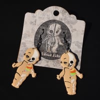 Image 1 of Kilos Kewpie Half Skeleton Polymer Clay Handmade Earrings- Rainbow Ribcage Skeleton