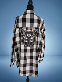 Image 1 of Mystic Feline Flannel – Reimagined Upcycled Buffalo Plaid Shirt