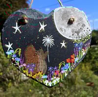 Moon gazing hedgehog slate heart