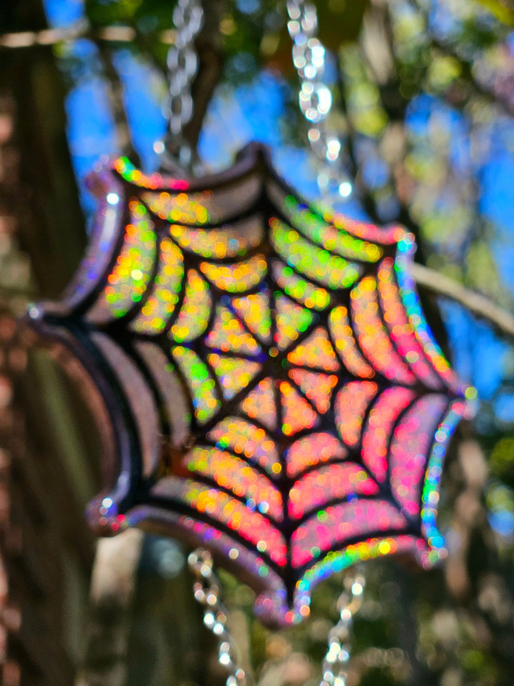 Image of Baby Pink Holographic Spiderweb Wall Art