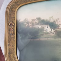 Image 5 of Antique Aerial Farm Picture with Domed Convex Bubble Glass, #940