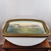 Image 2 of Antique Aerial Farm Picture with Domed Convex Bubble Glass, #940