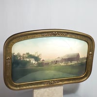Image 1 of Antique Aerial Farm Picture with Domed Convex Bubble Glass, #940