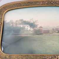 Image 12 of Antique Aerial Farm Picture with Domed Convex Bubble Glass, #940