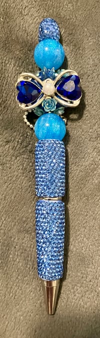 Blue heart-bow rhinestone barrel pen