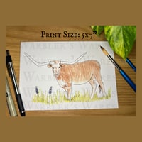 Image 1 of Texas Longhorn Watercolor Painting Print