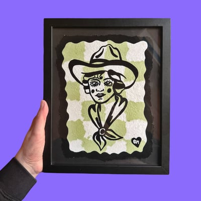 Image of Cowgirl Recycled Paper Framed Original 