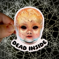 Image 3 of Creepy Doll Head Sticker – “Dead Inside” Horror Vinyl