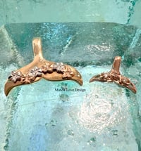 Image 1 of 14k solid gold whale tail with plumeria flowers pendant 