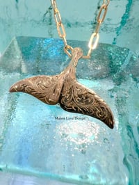Image 1 of 14k solid gold hand carved scrolls whale tail pendant 