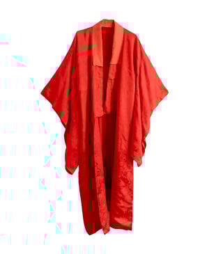 Image of Rød silke kimono dame m. koralfarvet krave 'Too Fairy'