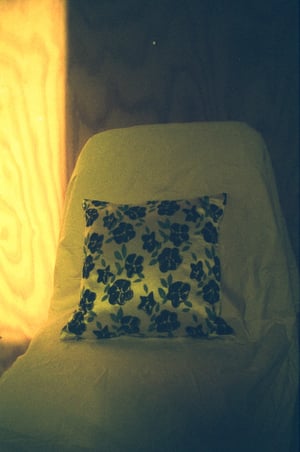 Image of Black petunia hand painted silk cushion