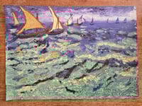 Image 1 of Vintage Textured Seascape Painting with Sailing Boats