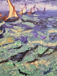 Image 2 of Vintage Textured Seascape Painting with Sailing Boats