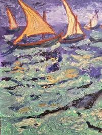 Image 3 of Vintage Textured Seascape Painting with Sailing Boats