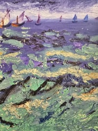 Image 4 of Vintage Textured Seascape Painting with Sailing Boats