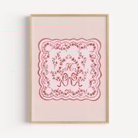 Image 1 of Personalized Floral Initial Print: Vintage Red & Pink Wall Art