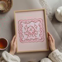 Image 2 of Personalized Floral Initial Print: Vintage Red & Pink Wall Art