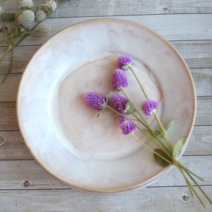 Image of Custom Order for Kathleen, Set of 16 Dinnerware Plates in Dripping White and Ocher Glaze