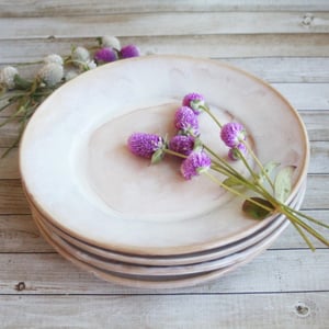 Image of Custom Order for Kathleen, Set of 16 Dinnerware Plates in Dripping White and Ocher Glaze
