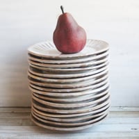 Image 2 of Custom Order for Kathleen, Set of 16 Hand Carved Salad Plates in Ocher and White Glaze