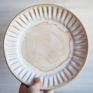 Image of Custom Order for Kathleen, Set of 16 Hand Carved Salad Plates in Ocher and White Glaze